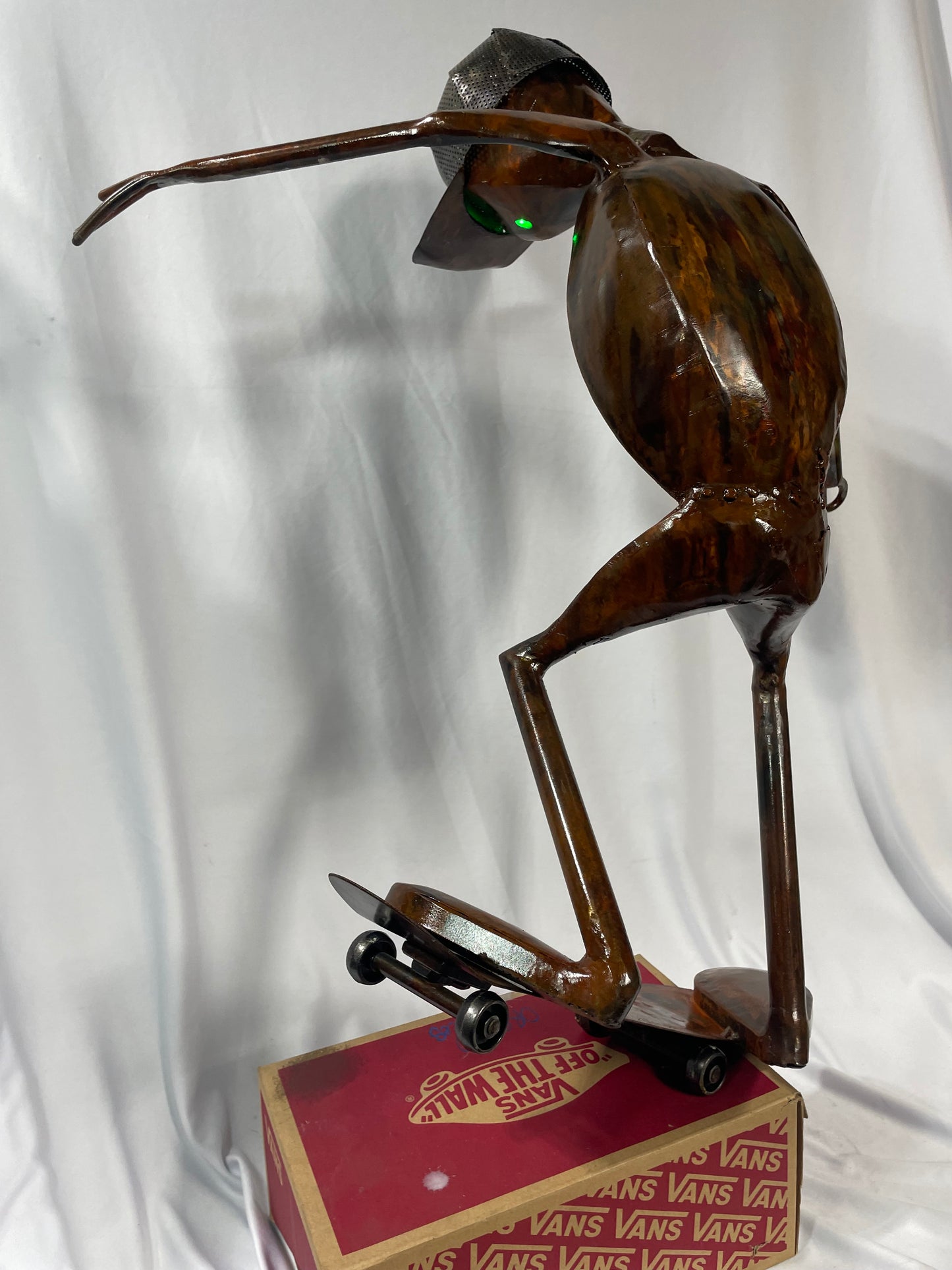 Handcrafted Steel Skateboarding Alien Sculpture – 22” x 27” with LED Lights