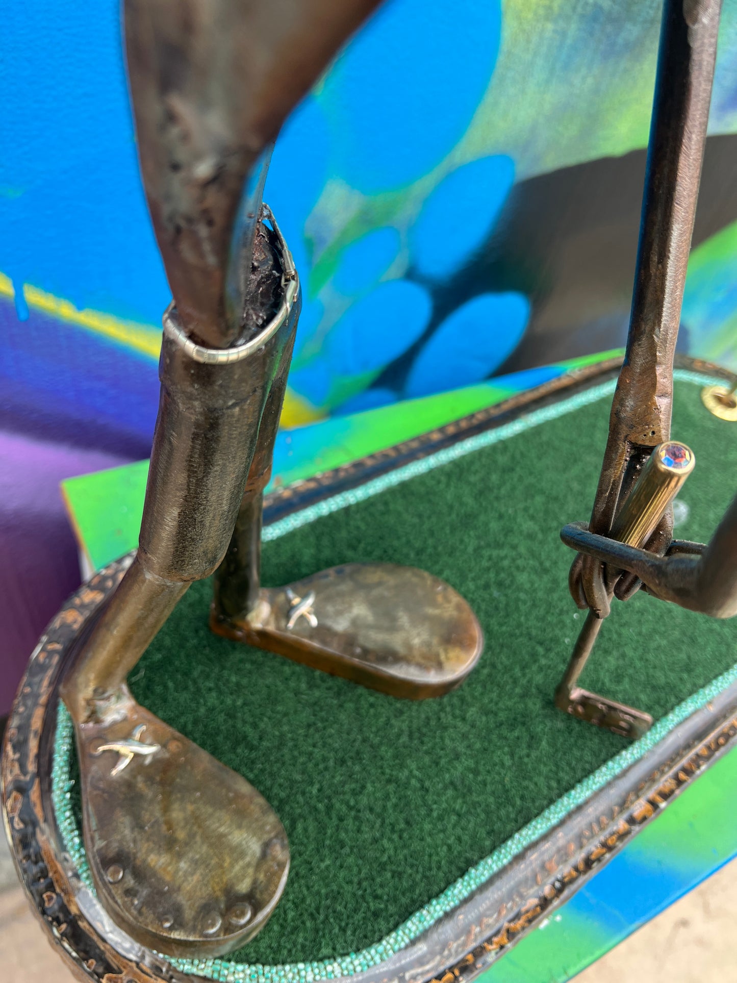 Custom Alien Golfer Metal Sculpture  w/Putting Green