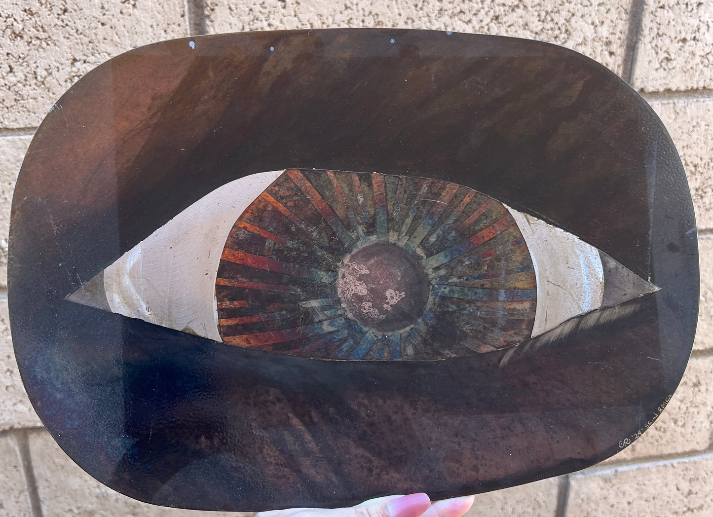 Custom Detailed Eye Metal Panel Patina Art Rounded Panel Indoor & Outdoor