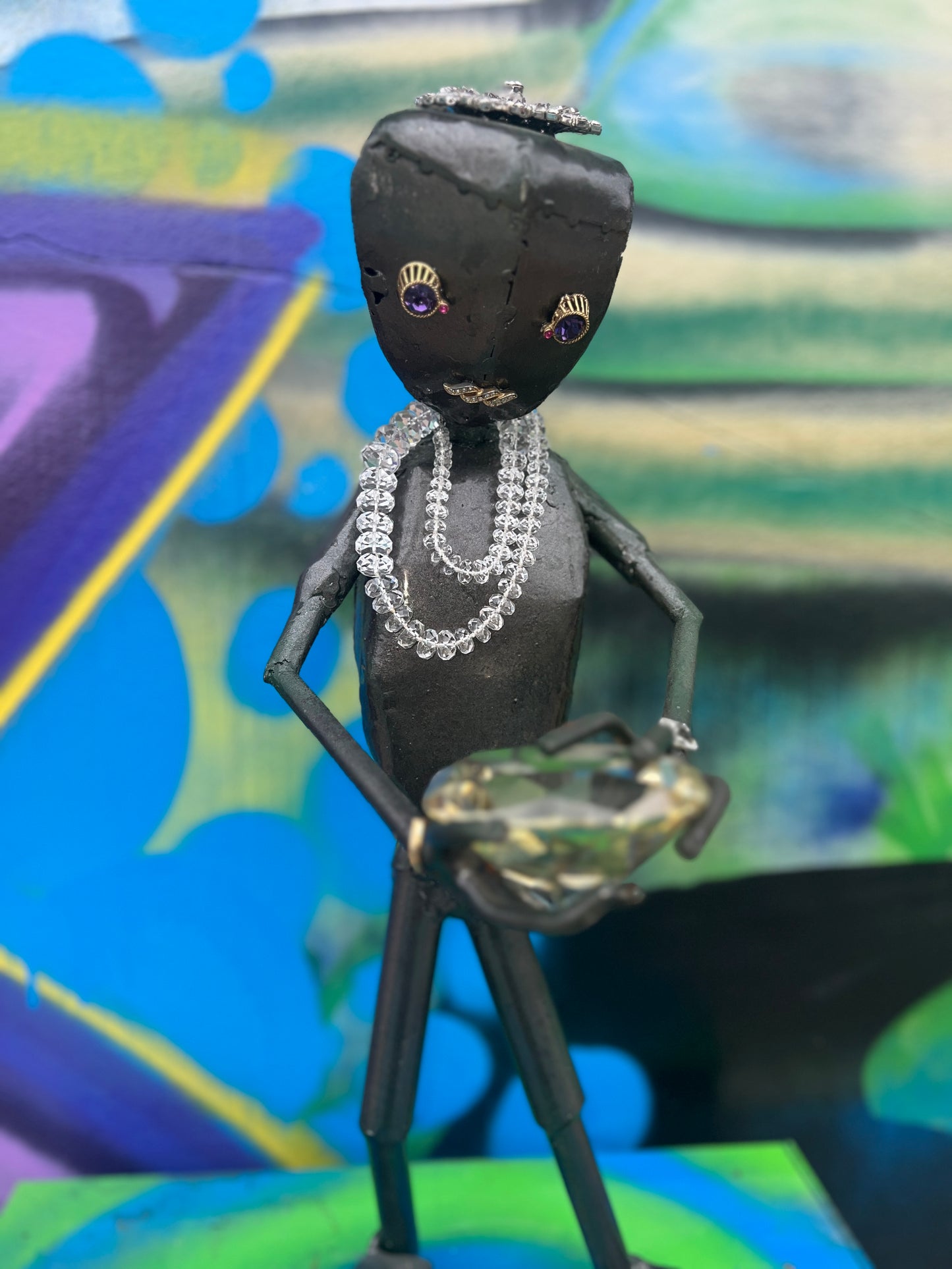Custom Alien Queen of Diamonds Metal Art Sculpture w/Jewelry