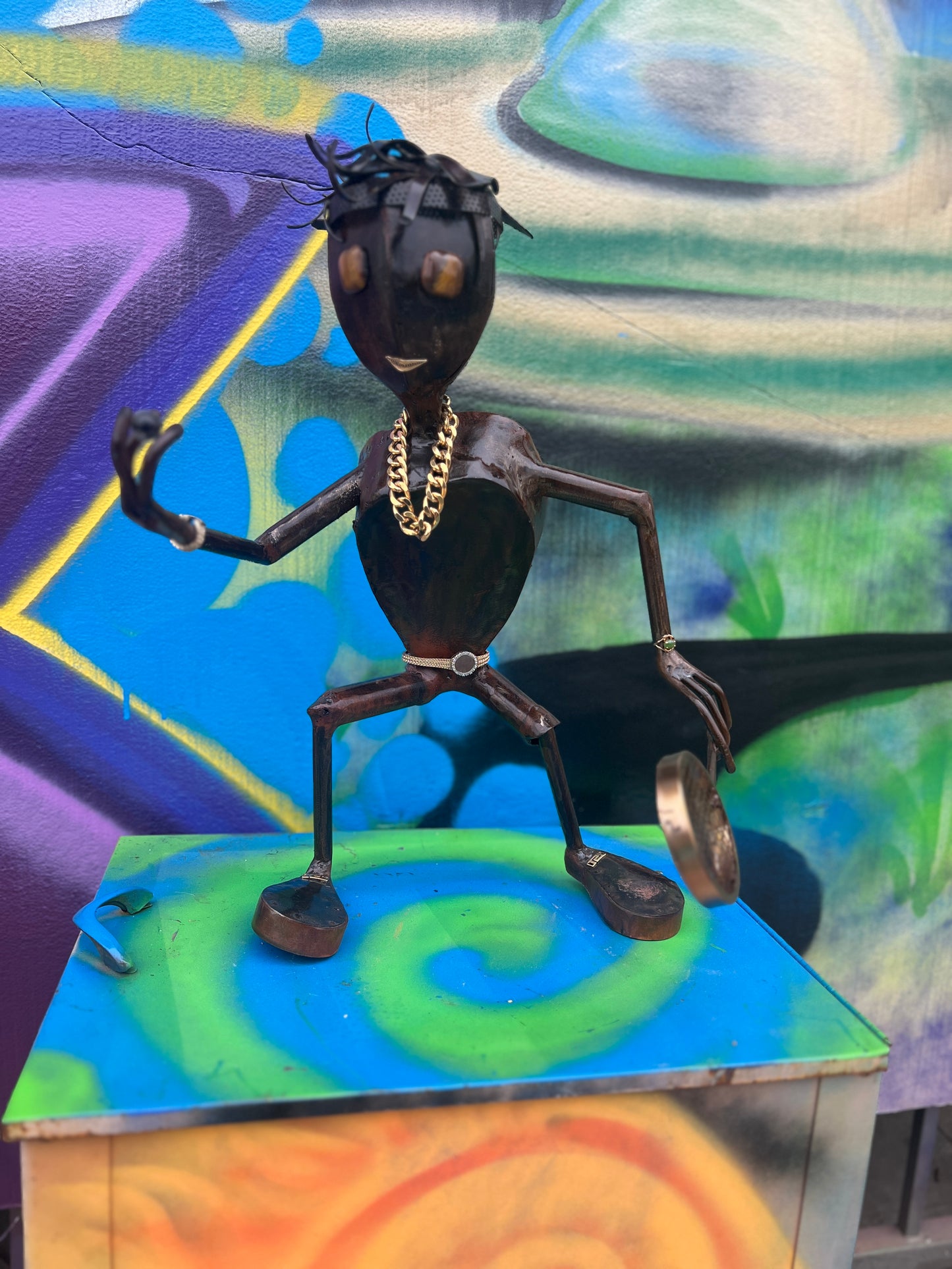 Custom Tennis Pro Alien Metal Art Sculpture