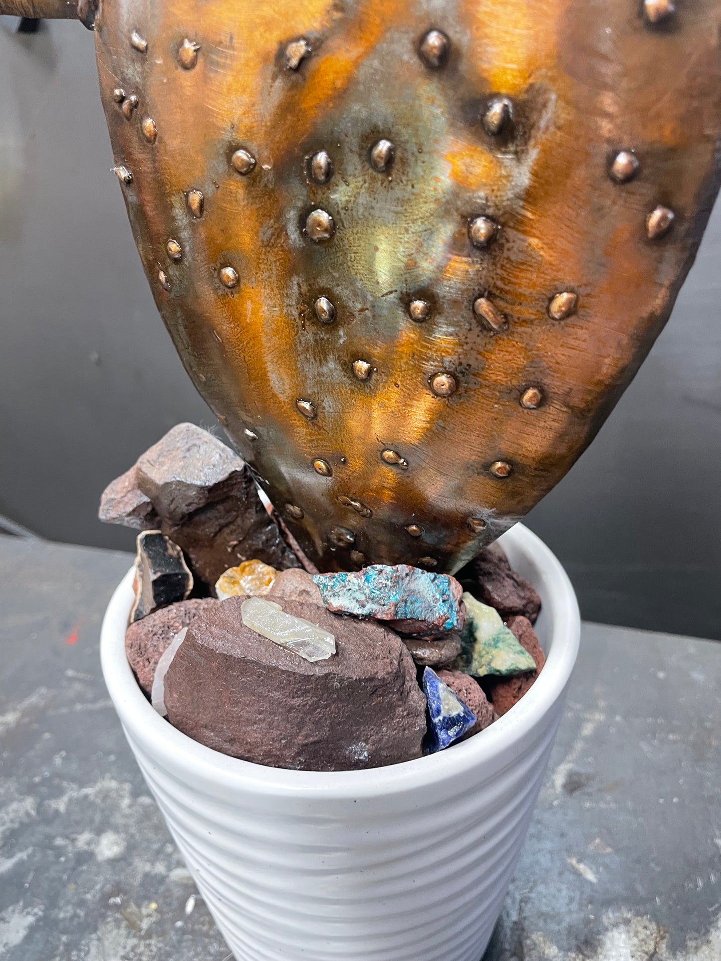 Custom Metal Cactus Sculpture Rhinestone Patina Art Yard Metal Ornament