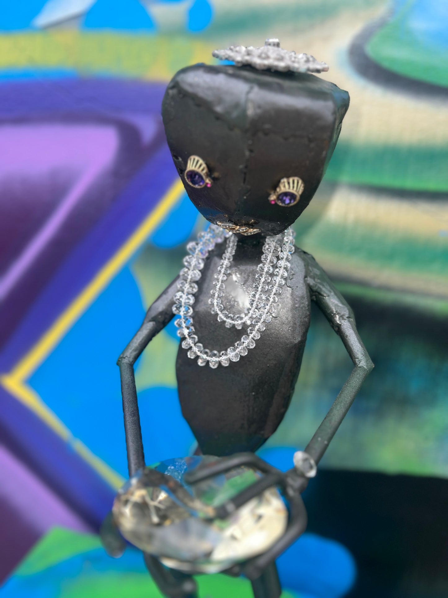 Custom Alien Queen of Diamonds Metal Art Sculpture w/Jewelry