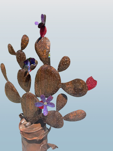 Custom Large Metal Cactus Sculpture In Pot Landscape Art
