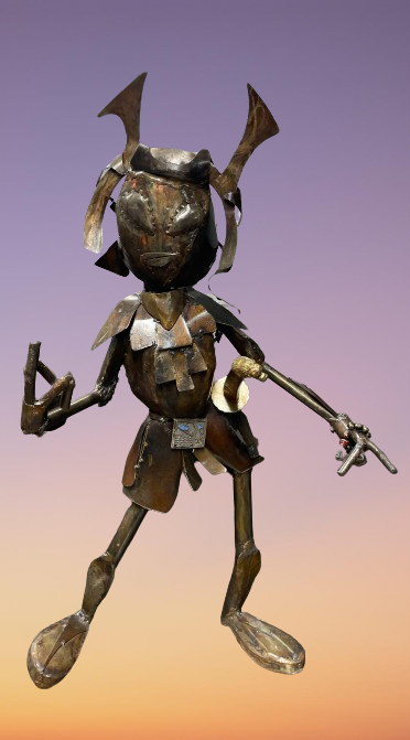 Samurai Fighting Alien Sword Metal Art Large Sculpture