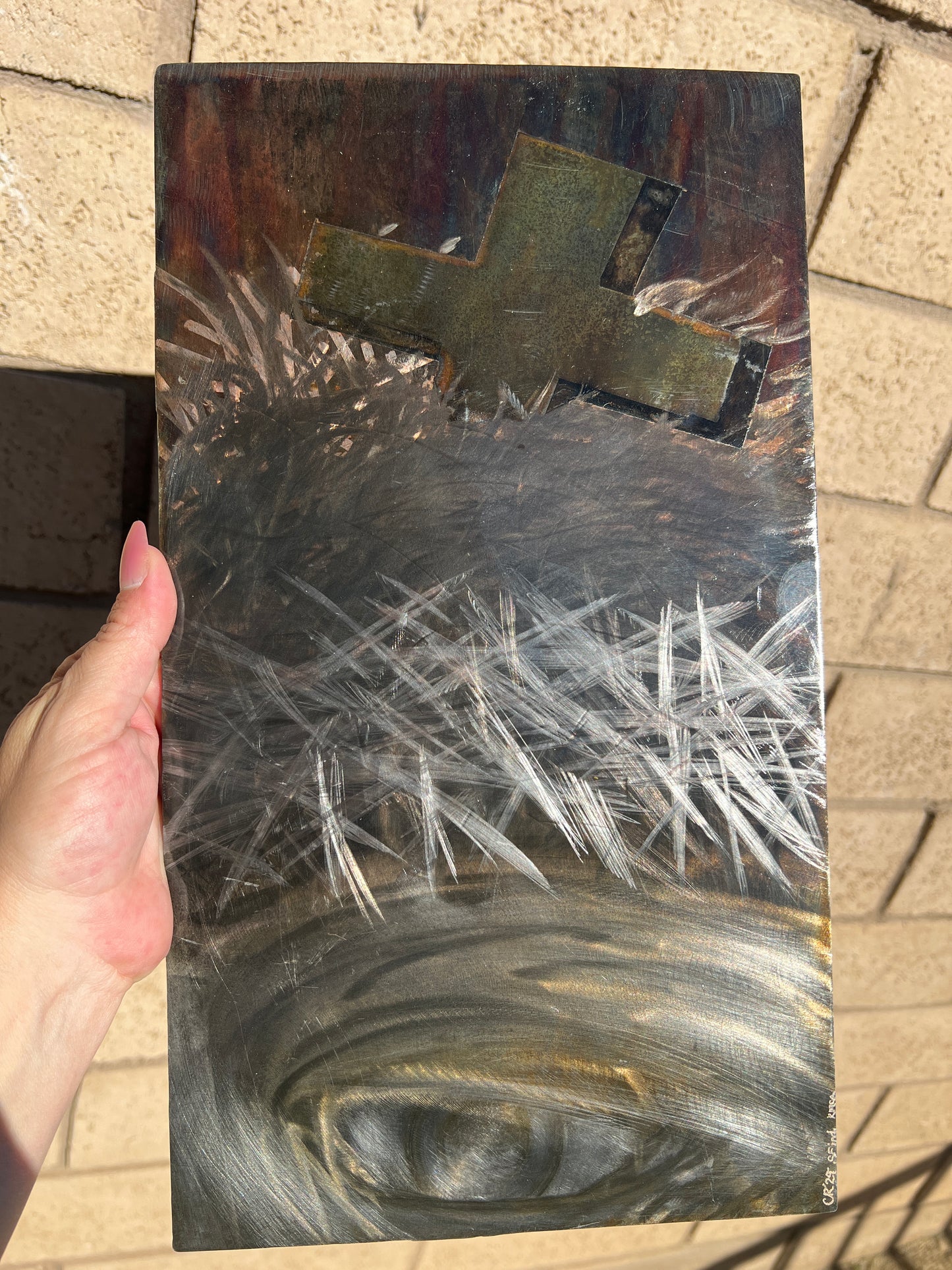 Custom Jesus Christ Metal Panel Patina Art Crown of Thorns Panel Indoor & Outdoor