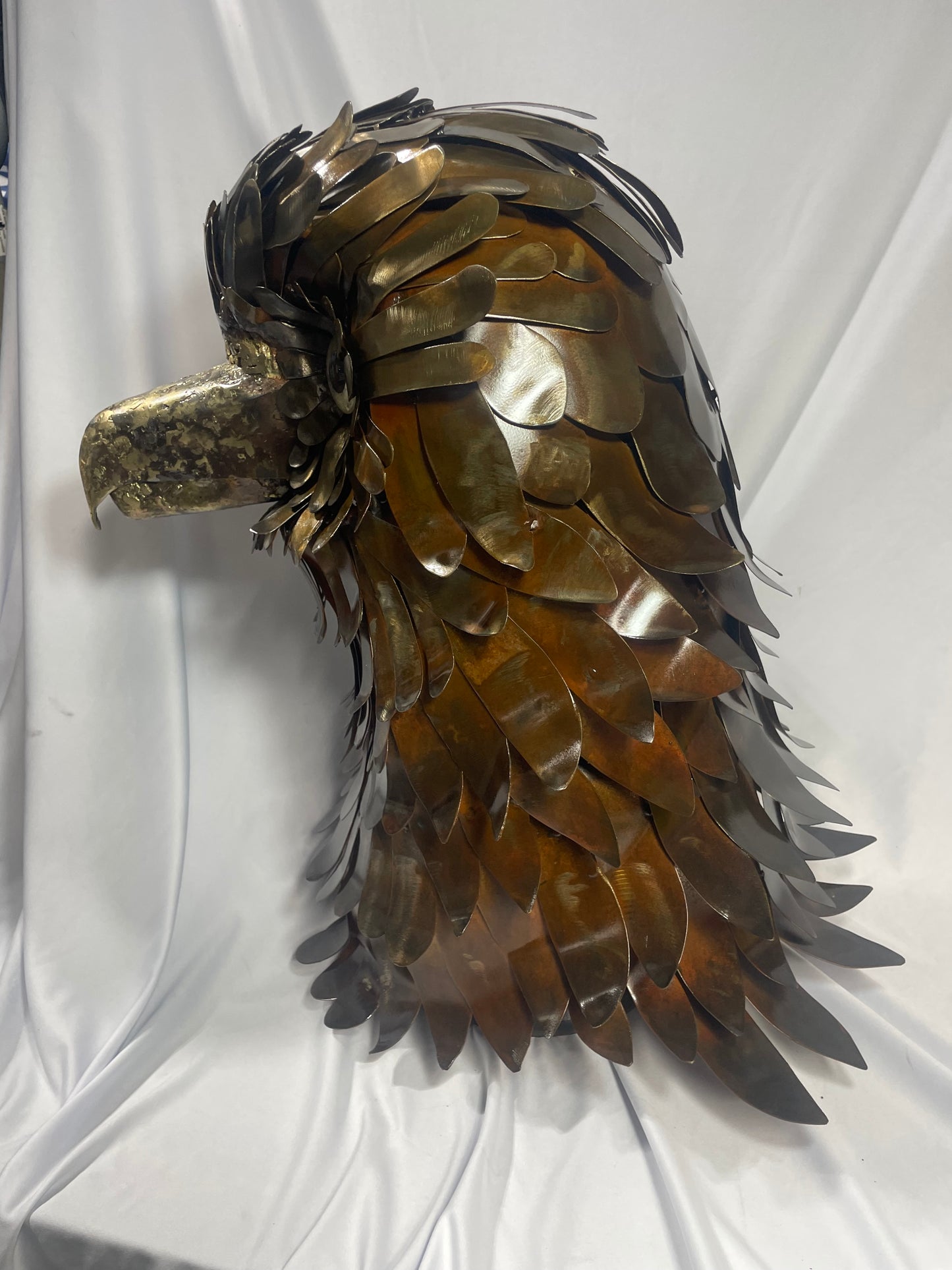 Majestic Steel Eagle Sculpture with Glass Eyes and Brazed Beak