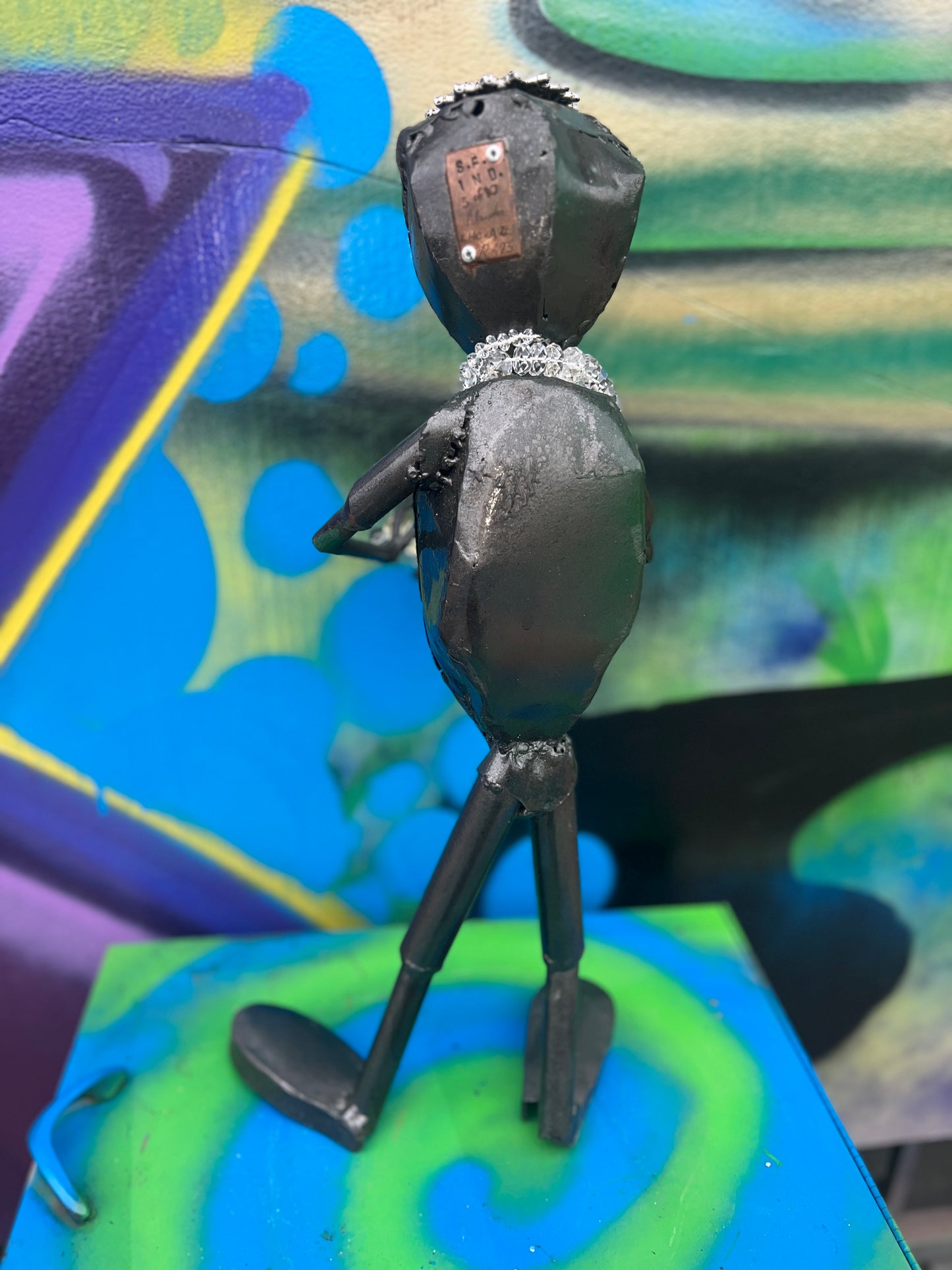 Custom Alien Queen of Diamonds Metal Art Sculpture w/Jewelry