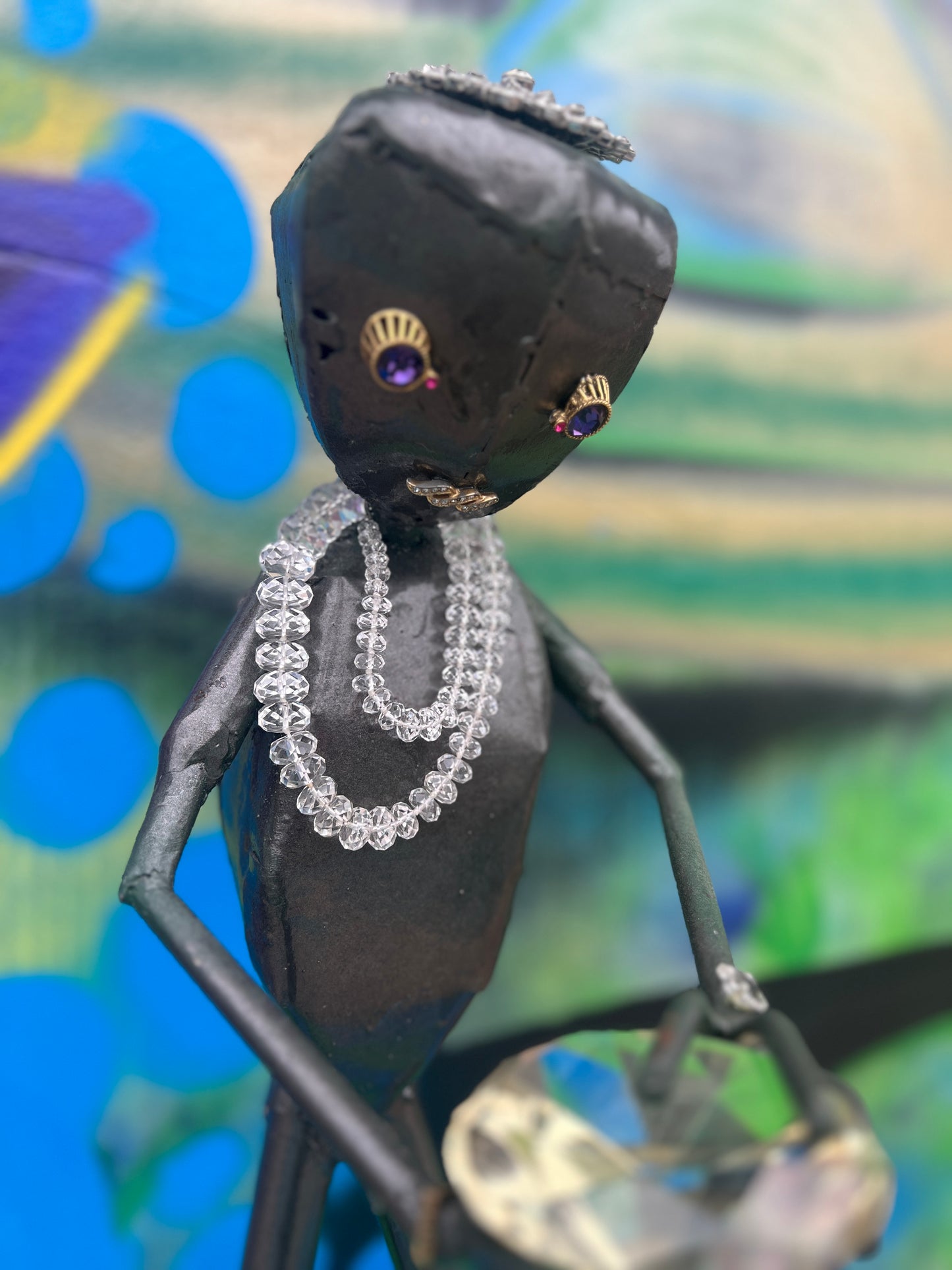 Custom Alien Queen of Diamonds Metal Art Sculpture w/Jewelry