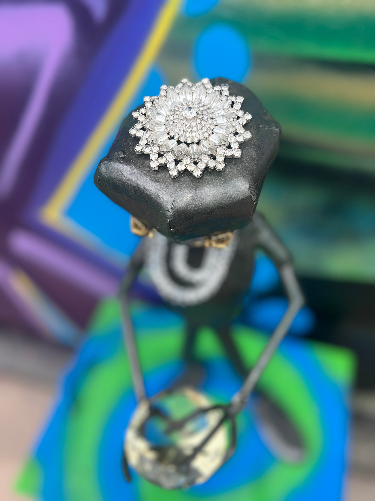 Custom Alien Queen of Diamonds Metal Art Sculpture w/Jewelry