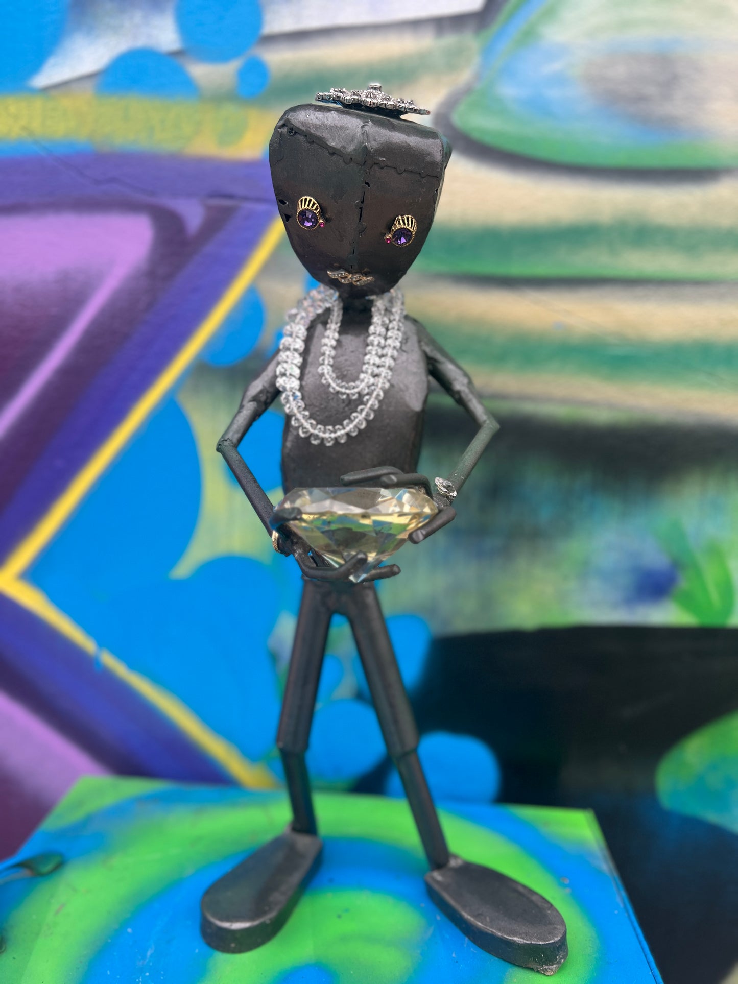 Custom Alien Queen of Diamonds Metal Art Sculpture w/Jewelry