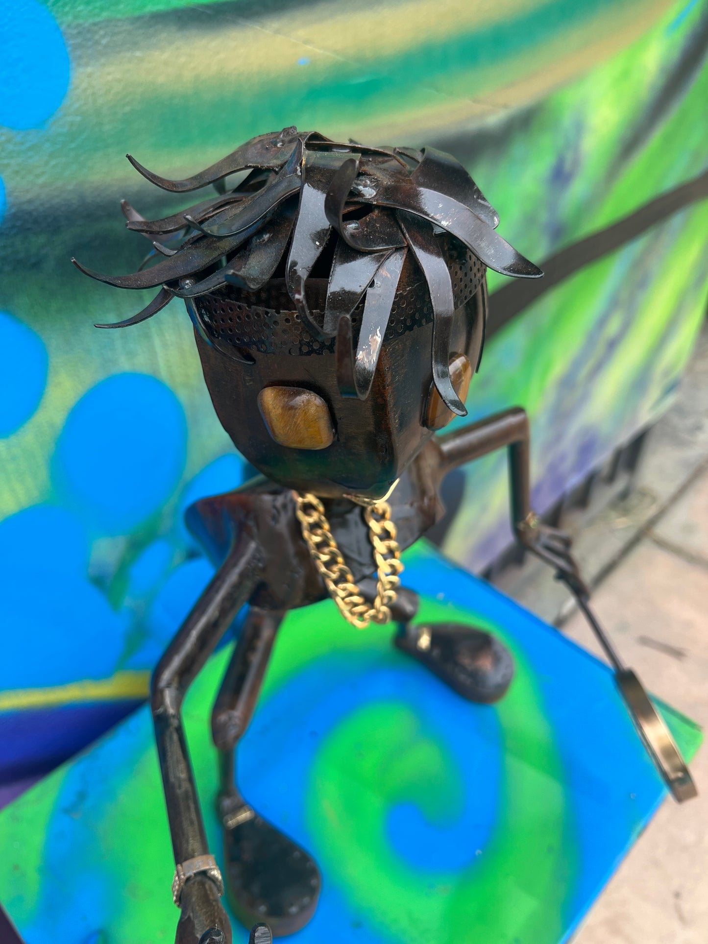 Custom Tennis Pro Alien Metal Art Sculpture