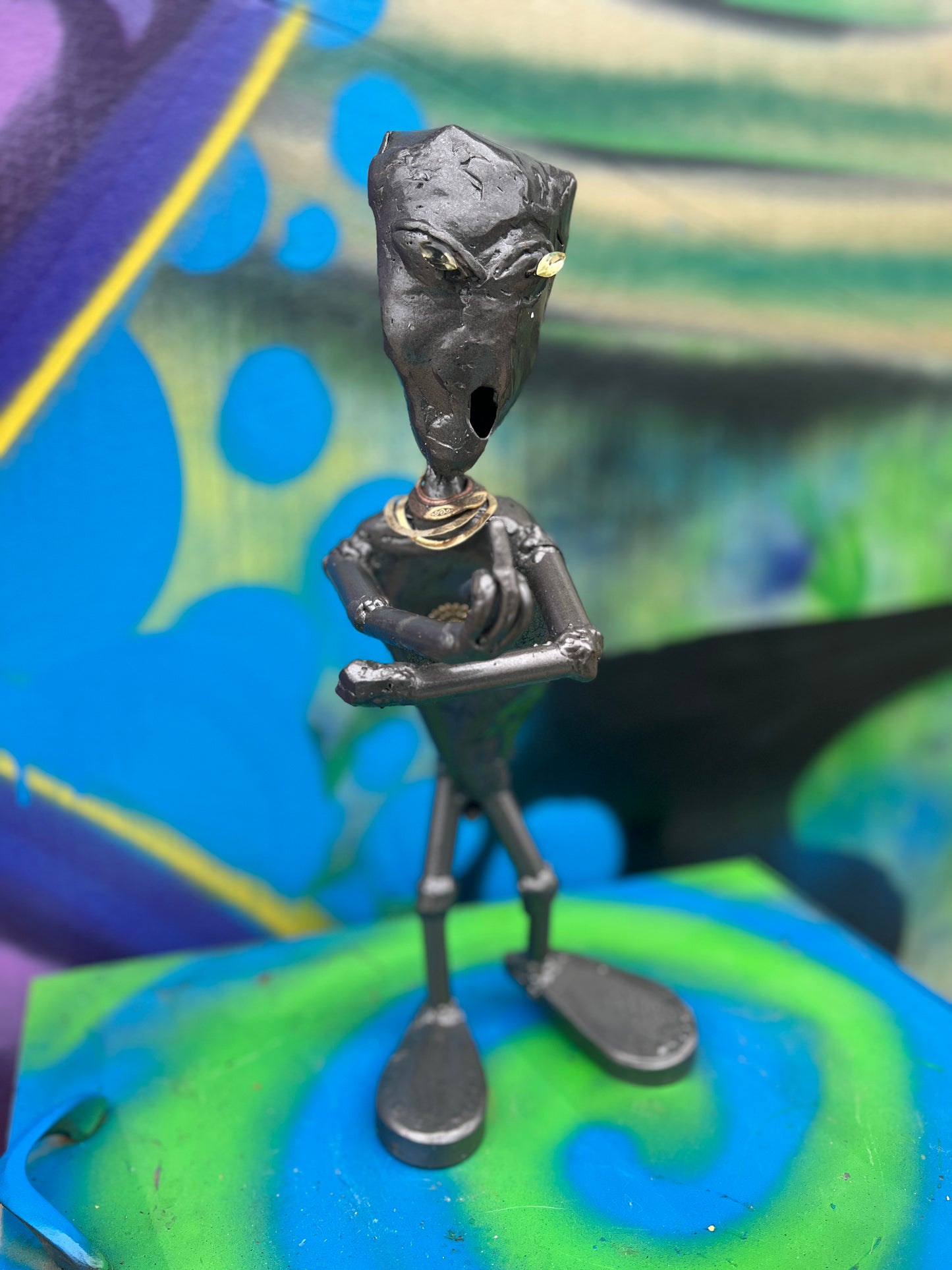Custom Miniature Alien Gemstone Art Metal Sculpture