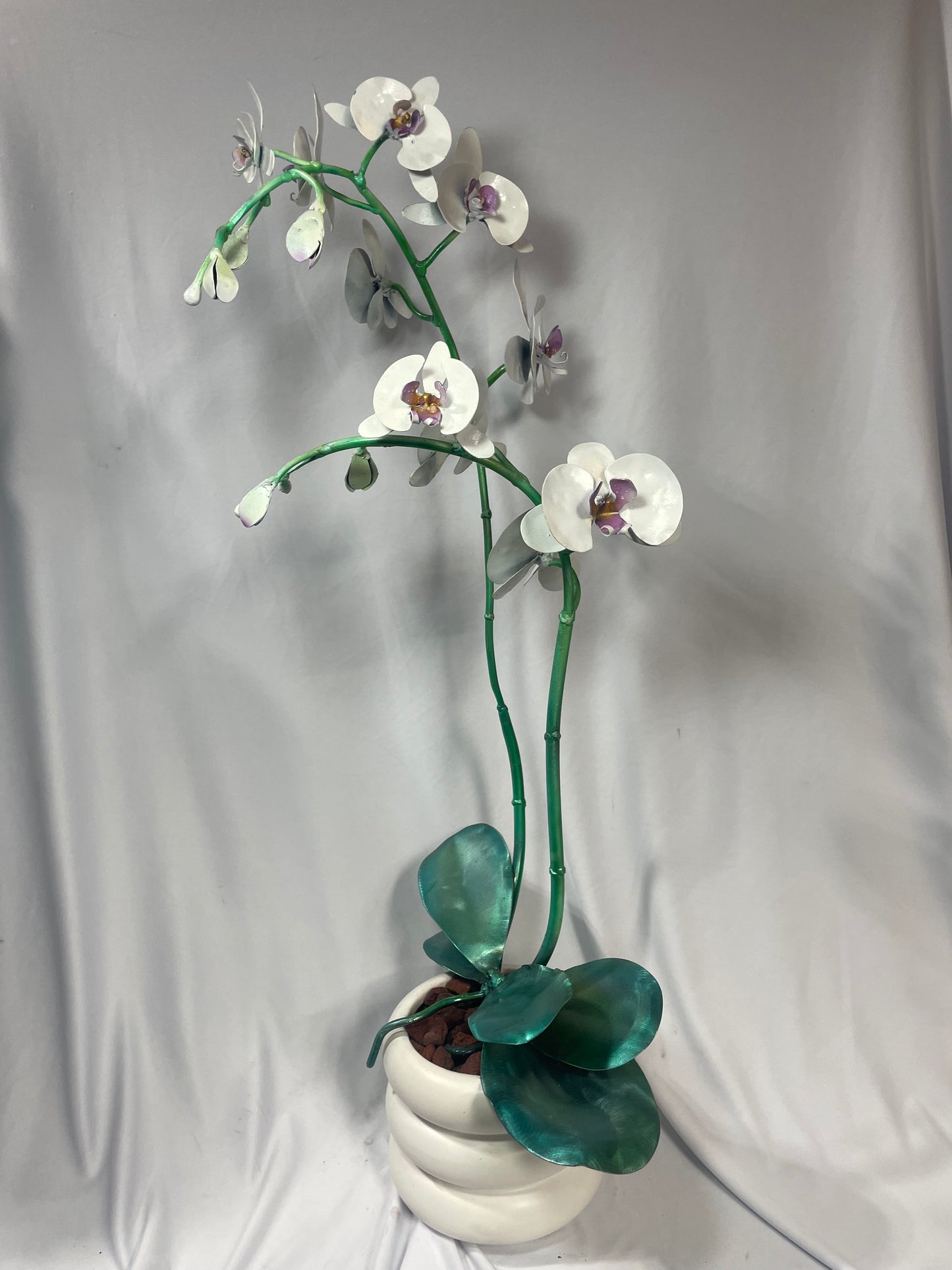 Handcrafted Steel Orchid Sculpture with Cascading Stems