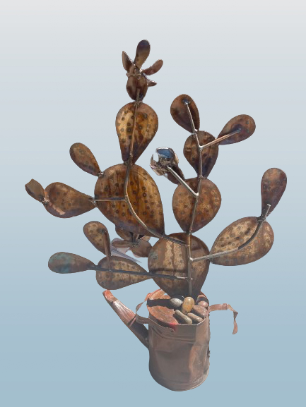 Custom Large Metal Cactus Sculpture In Pot Landscape Art