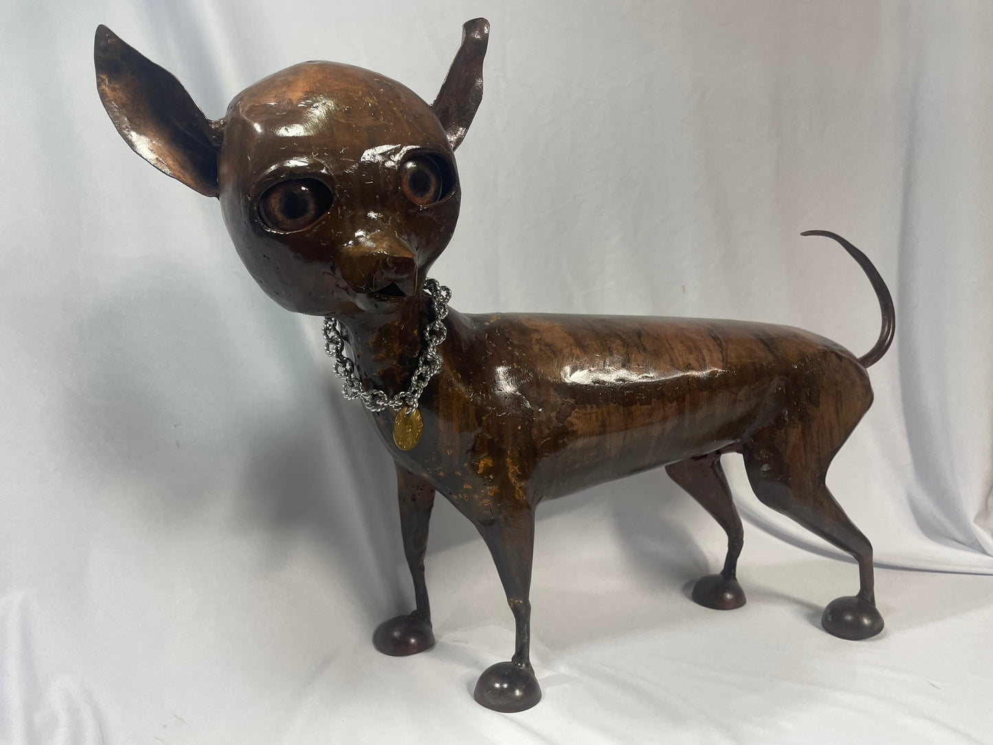 Handcrafted Steel Dog Sculpture with Patina Finish