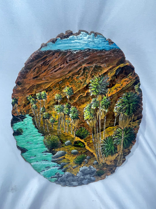 Indian Canyons Handcrafted Pyrography & Watercolor Artwork – 11” x 7.5”