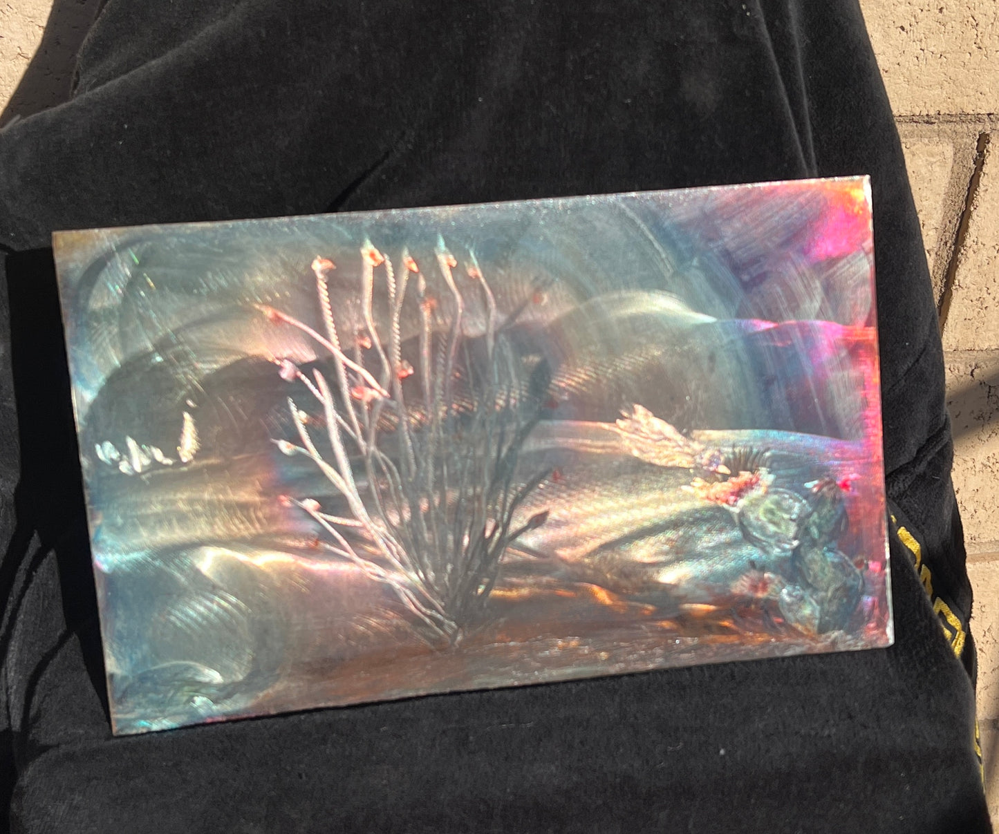 Custom Desert Landscape Ocotillo & Cactus Metal Panel Patina Art Panel