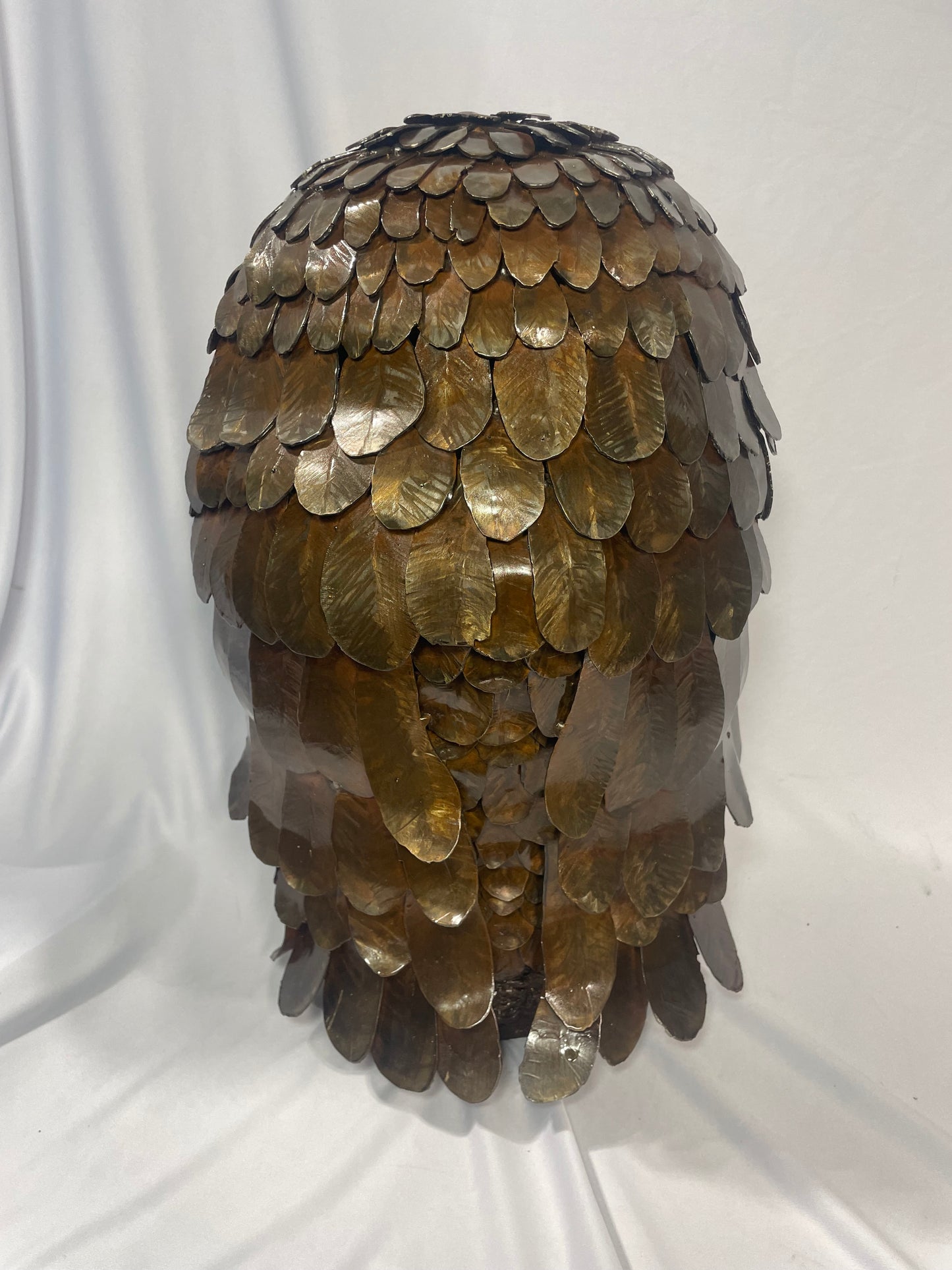 Handcrafted Steel Owl Sculpture with Glass Eyes and Patina Finish
