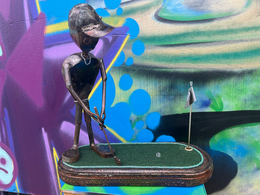 Custom Alien Golfer Metal Sculpture  w/Putting Green