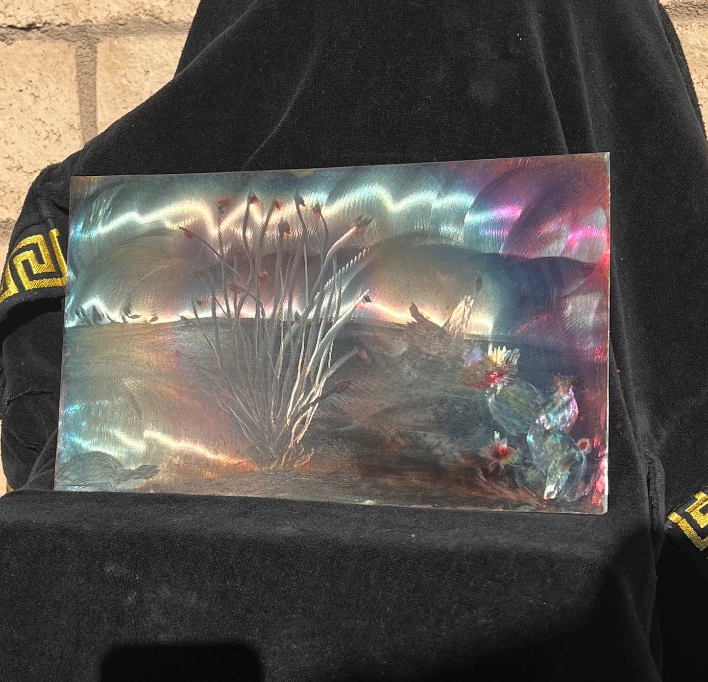 Custom Desert Landscape Ocotillo & Cactus Metal Panel Patina Art Panel