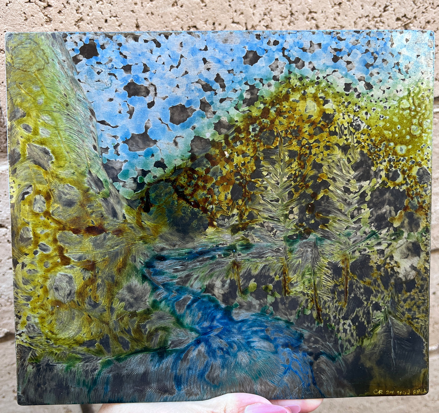 Custom Forest Stream Metal Panel Patina Art Panel Indoor & Outdoor