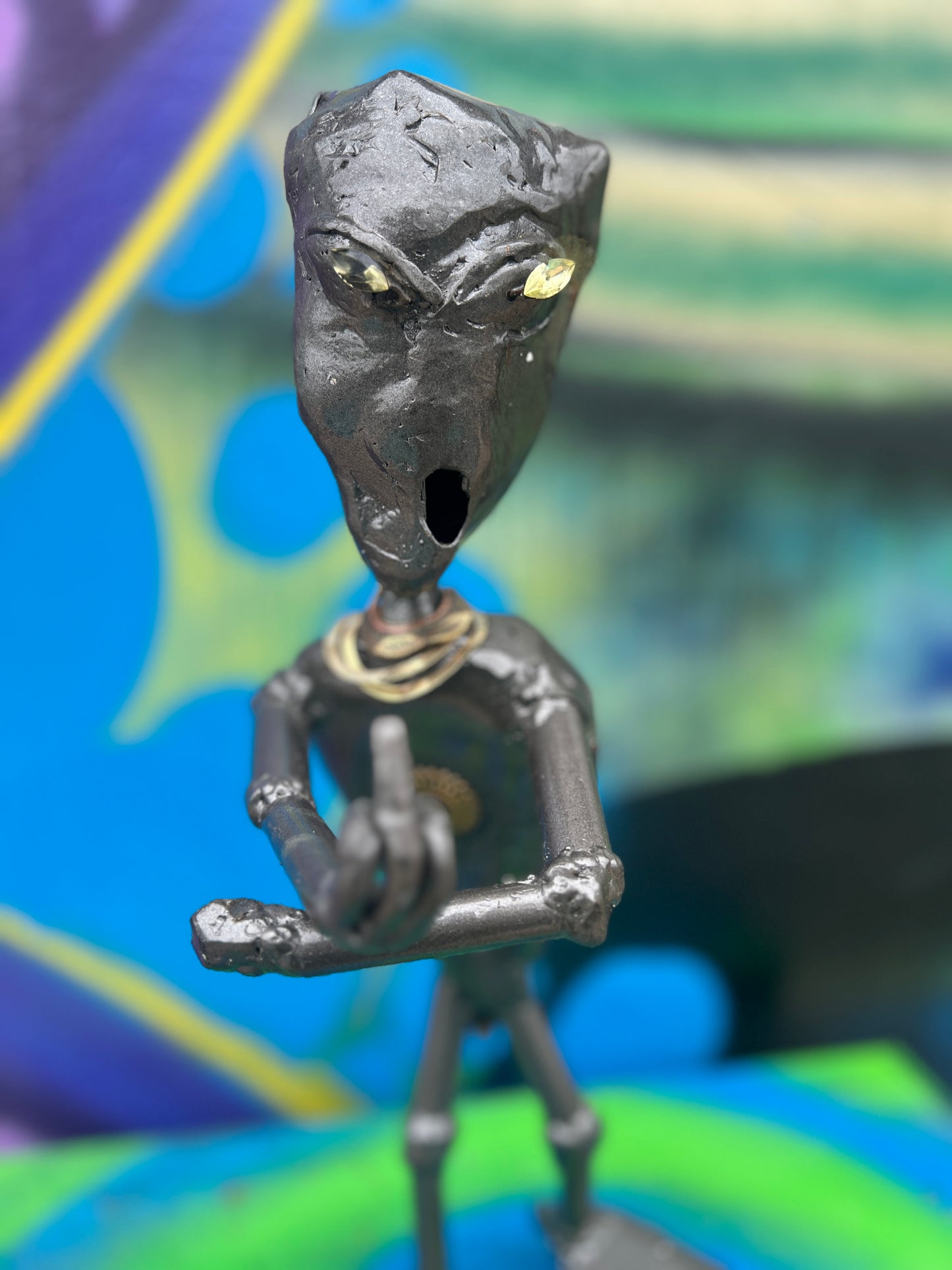 Custom Miniature Alien Gemstone Art Metal Sculpture