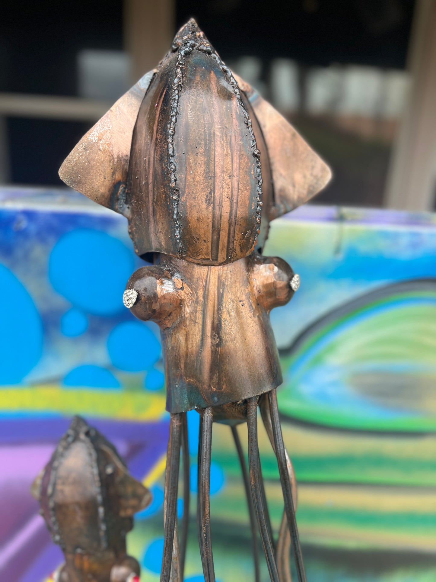 Custom Duet of the Deep Tall Squid Art Metal Sculpture