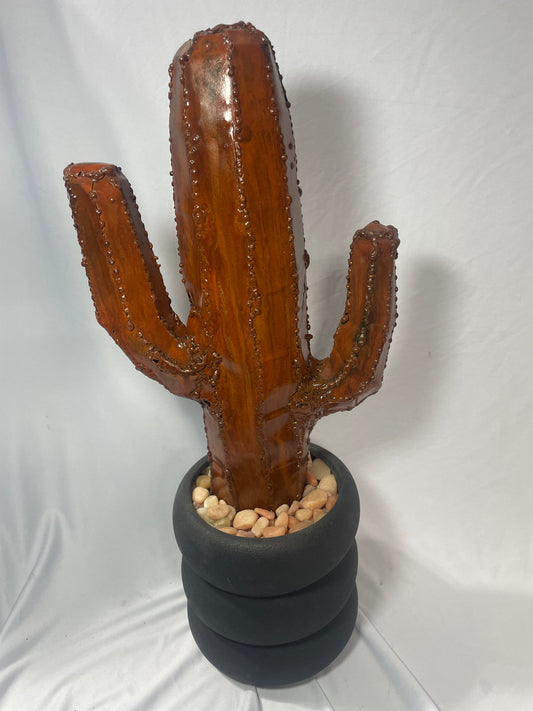 Handcrafted Steel Saguaro Cactus Sculpture with Patina Finish