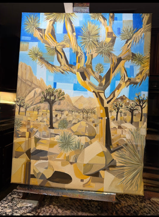 “Desert Geometry” – 24x18 Oil on Canvas (Cubist Joshua Tree)