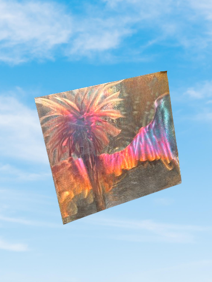 Custom Palm Tree w/Mountain Metal Patina Art Metal Panel