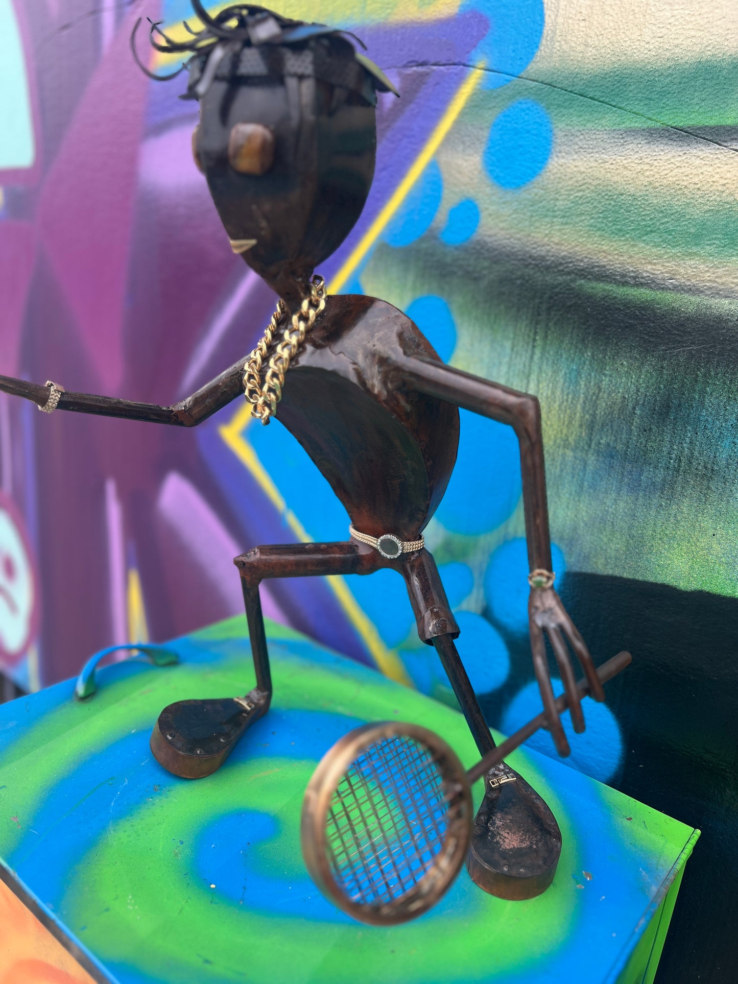 Custom Tennis Pro Alien Metal Art Sculpture