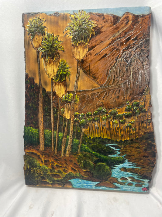 Indian Canyons Handcrafted Pyrography & Watercolor Artwork – 13” x 10”