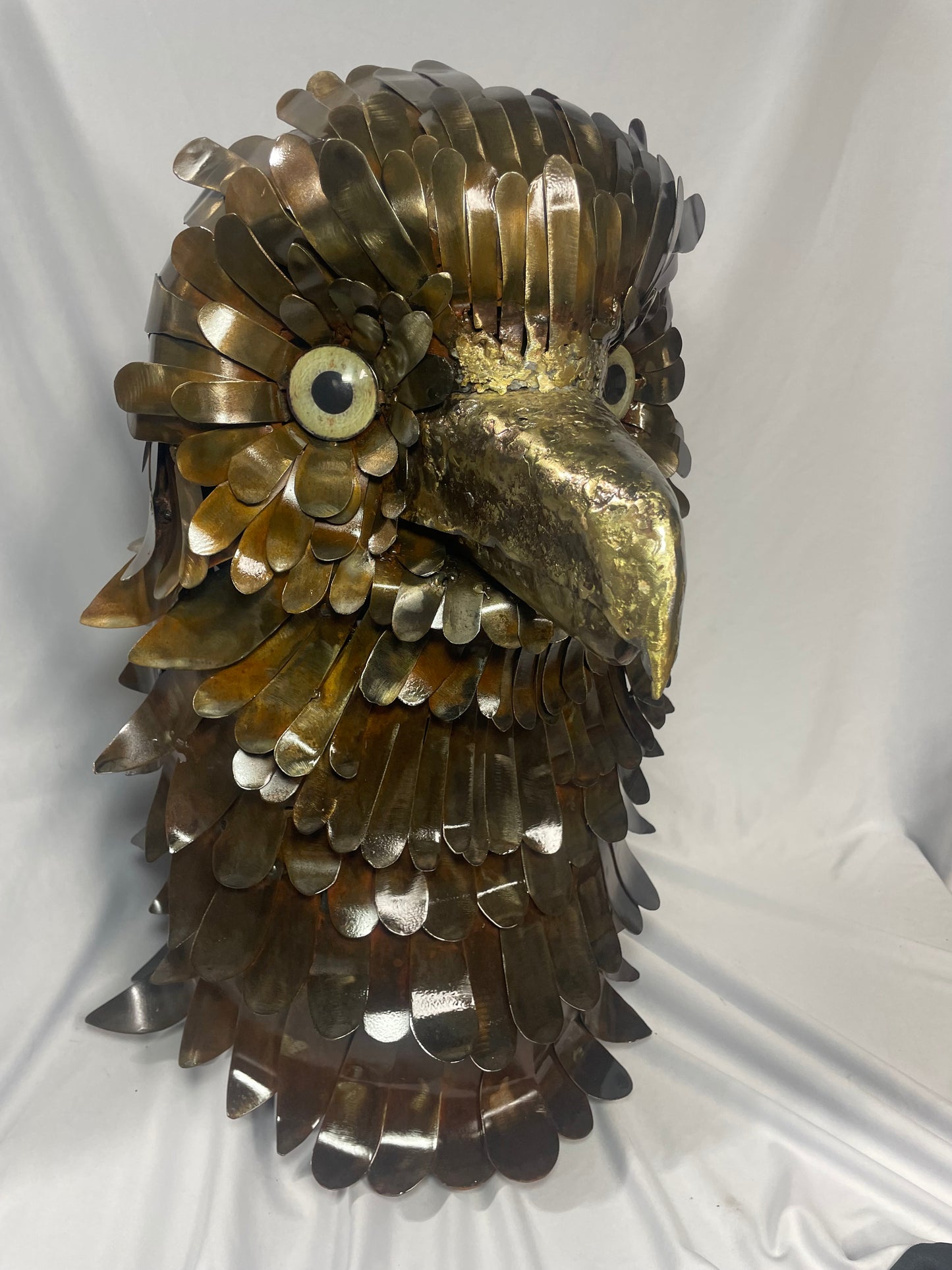 Majestic Steel Eagle Sculpture with Glass Eyes and Brazed Beak