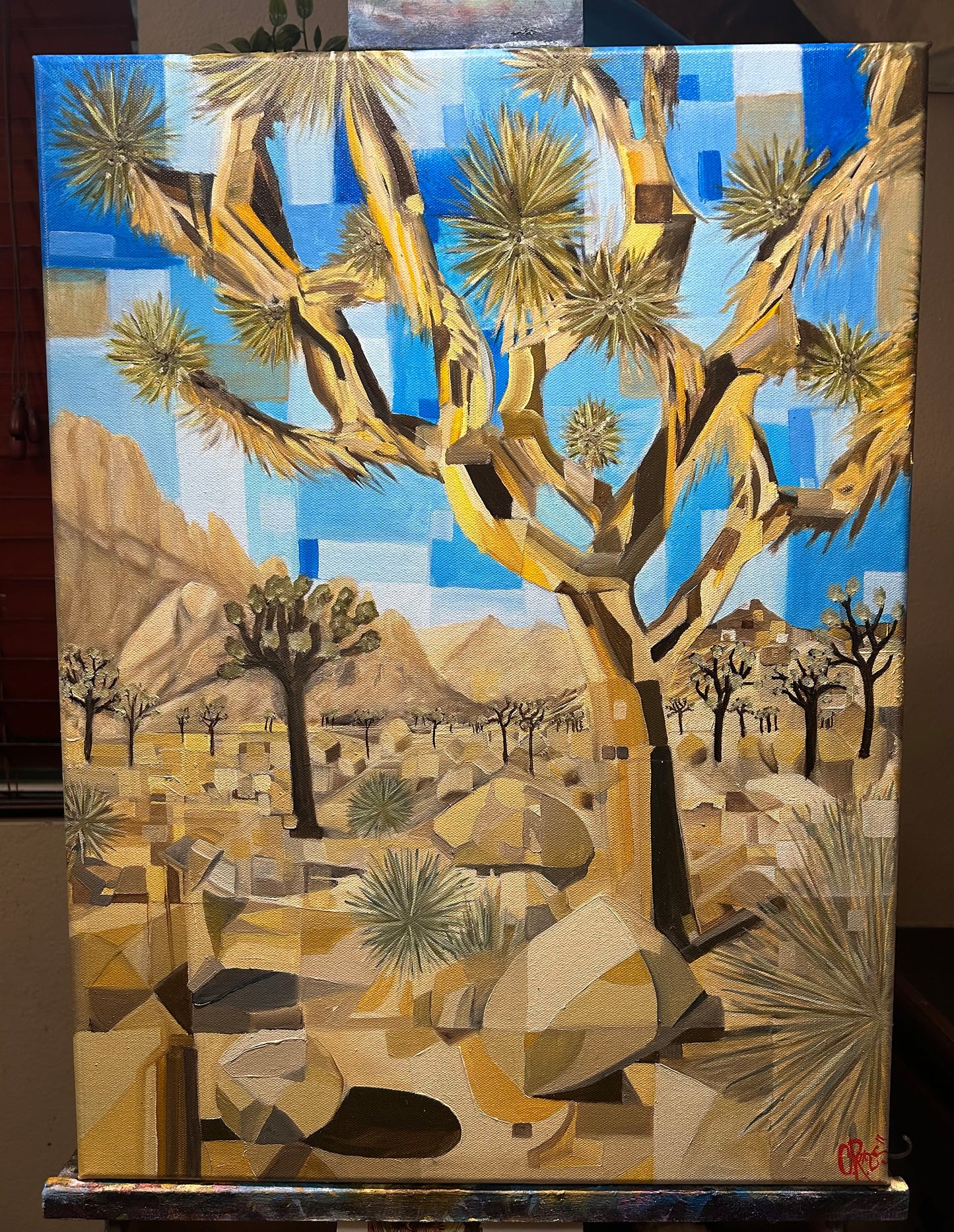 “Desert Geometry” – 24x18 Oil on Canvas (Cubist Joshua Tree)