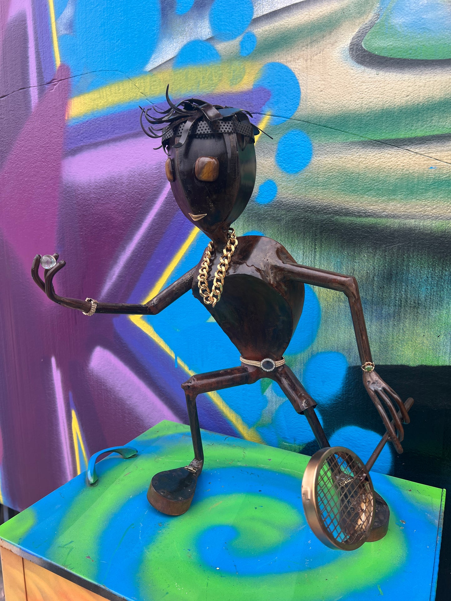 Custom Tennis Pro Alien Metal Art Sculpture