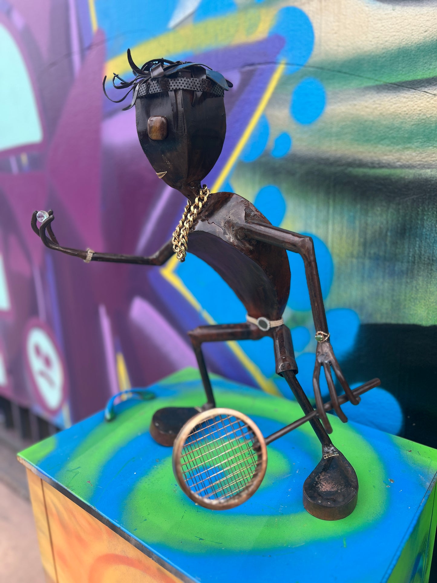 Custom Tennis Pro Alien Metal Art Sculpture