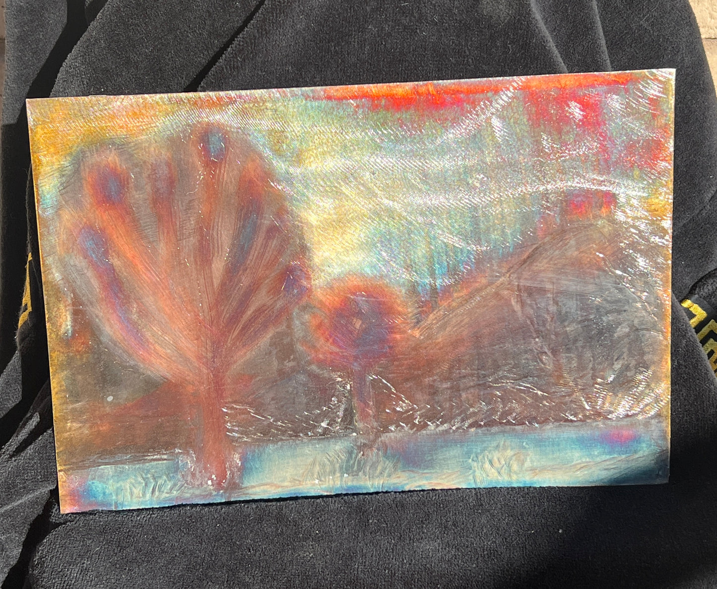 Custom Desert Landscape Joshua Tree Metal Panel Patina Art Wall or Desk Panel