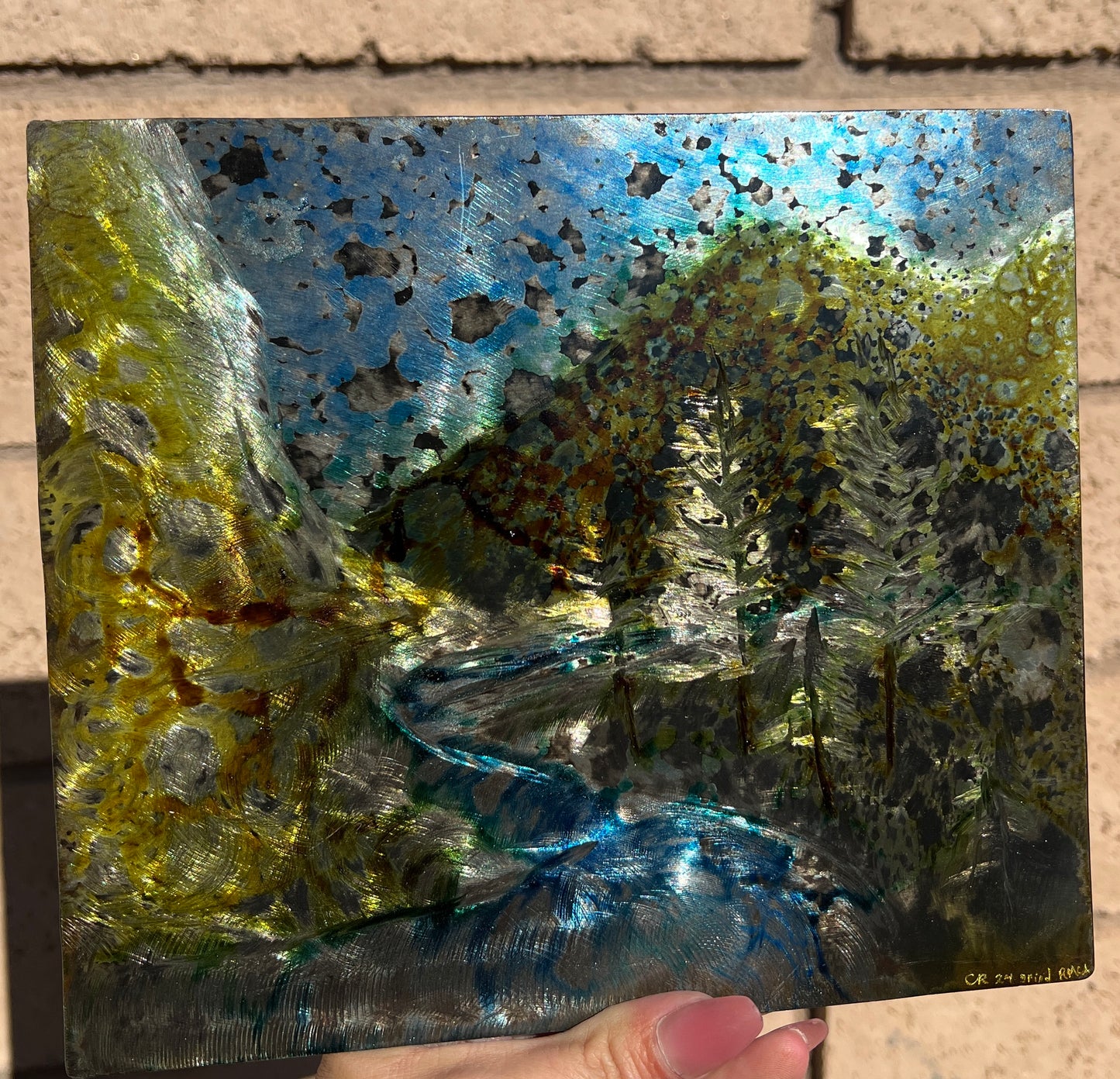 Custom Forest Stream Metal Panel Patina Art Panel Indoor & Outdoor