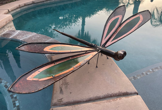 Handcrafted Steel & Copper Dragonfly Sculpture – 28” x 40