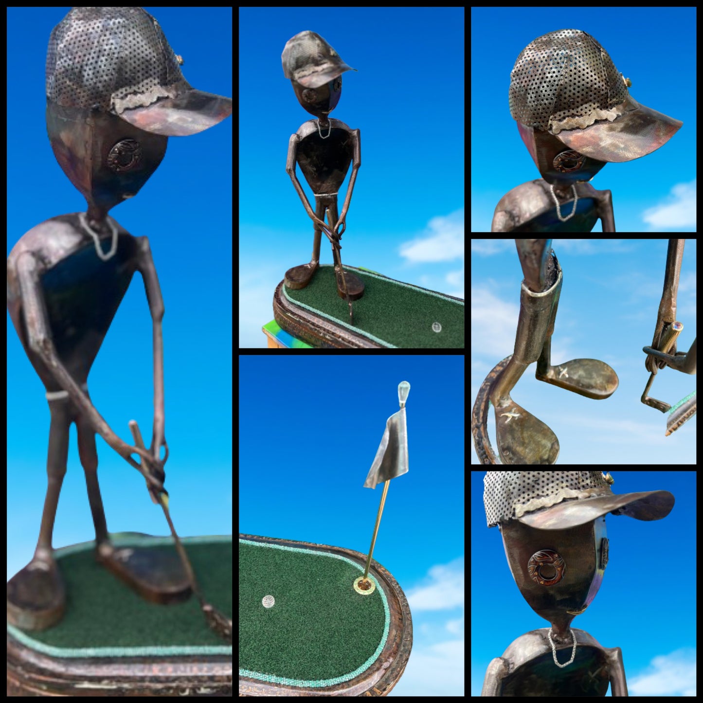 Custom Alien Golfer Metal Sculpture  w/Putting Green