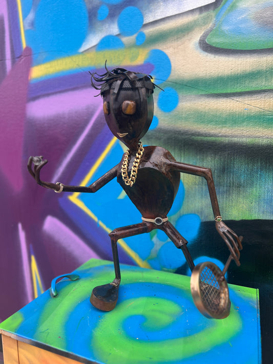 Custom Tennis Pro Alien Metal Art Sculpture