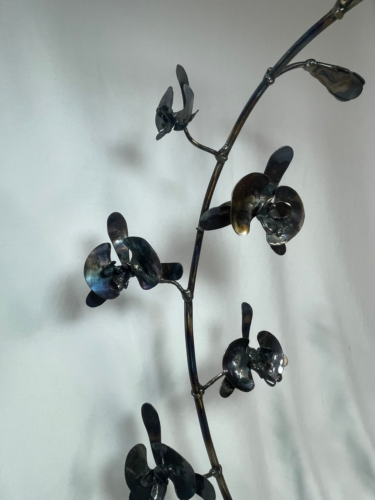 Handcrafted Steel Orchid Sculpture with Heat Patina