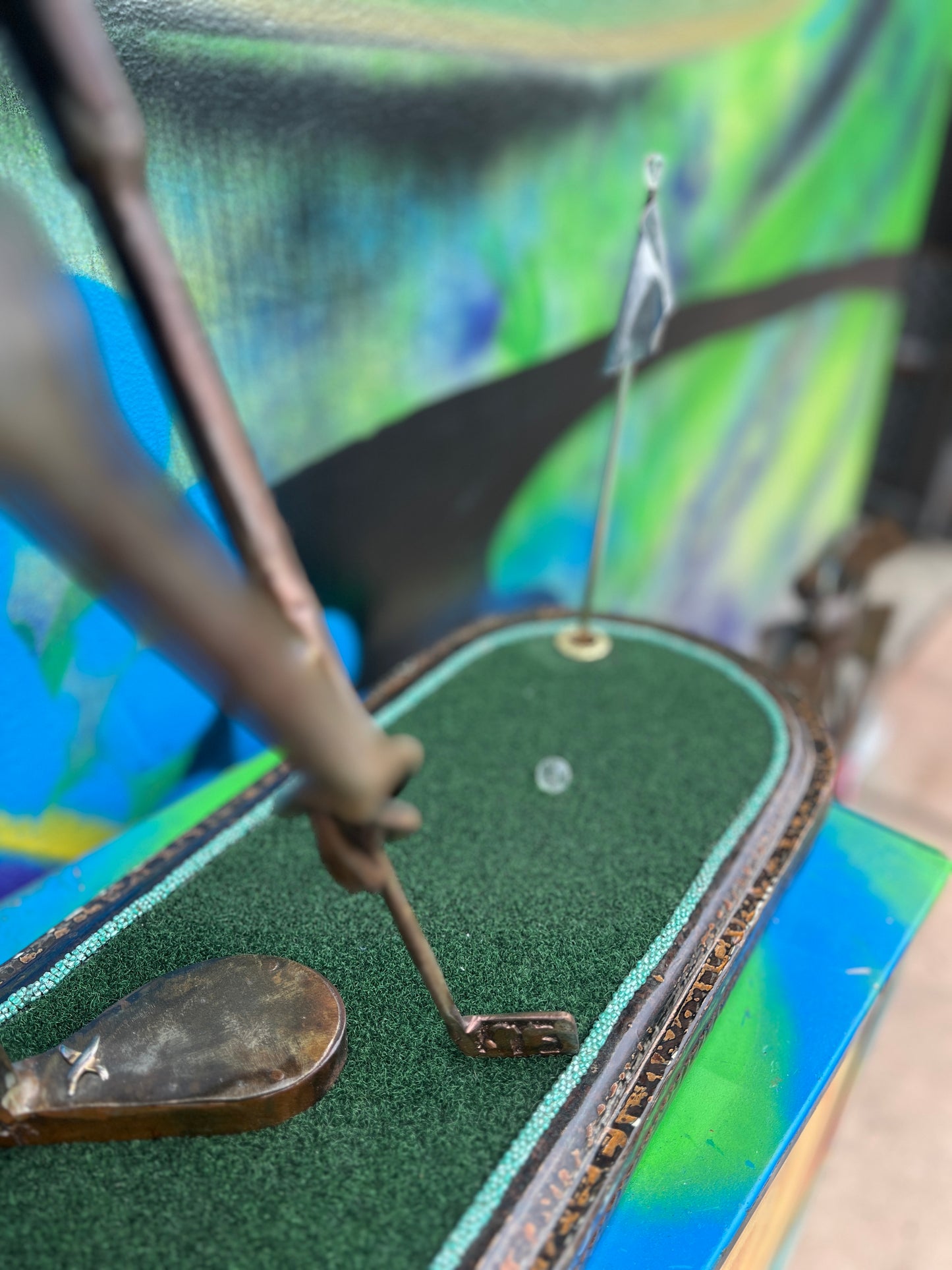 Custom Alien Golfer Metal Sculpture  w/Putting Green