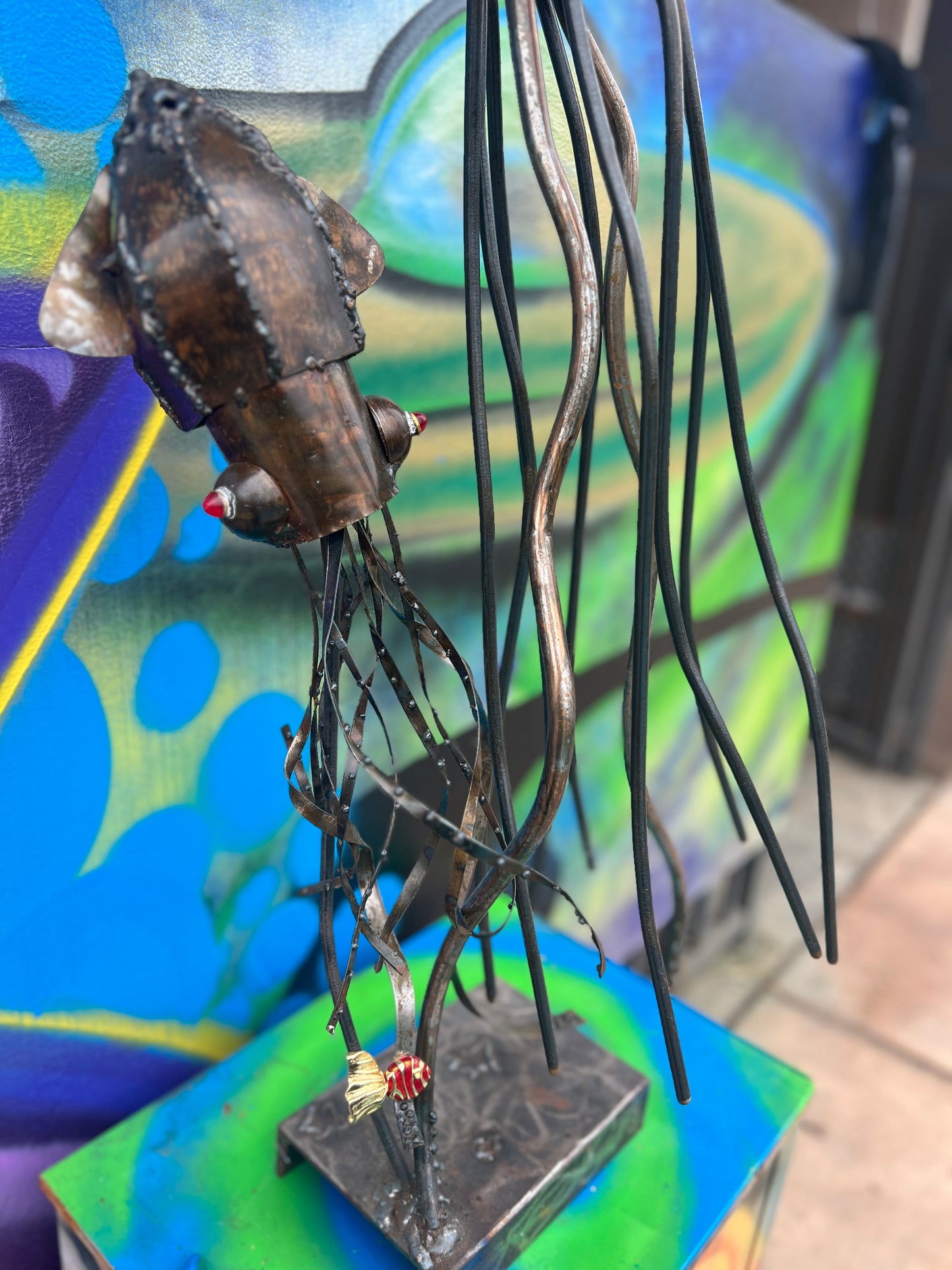 Custom Duet of the Deep Tall Squid Art Metal Sculpture