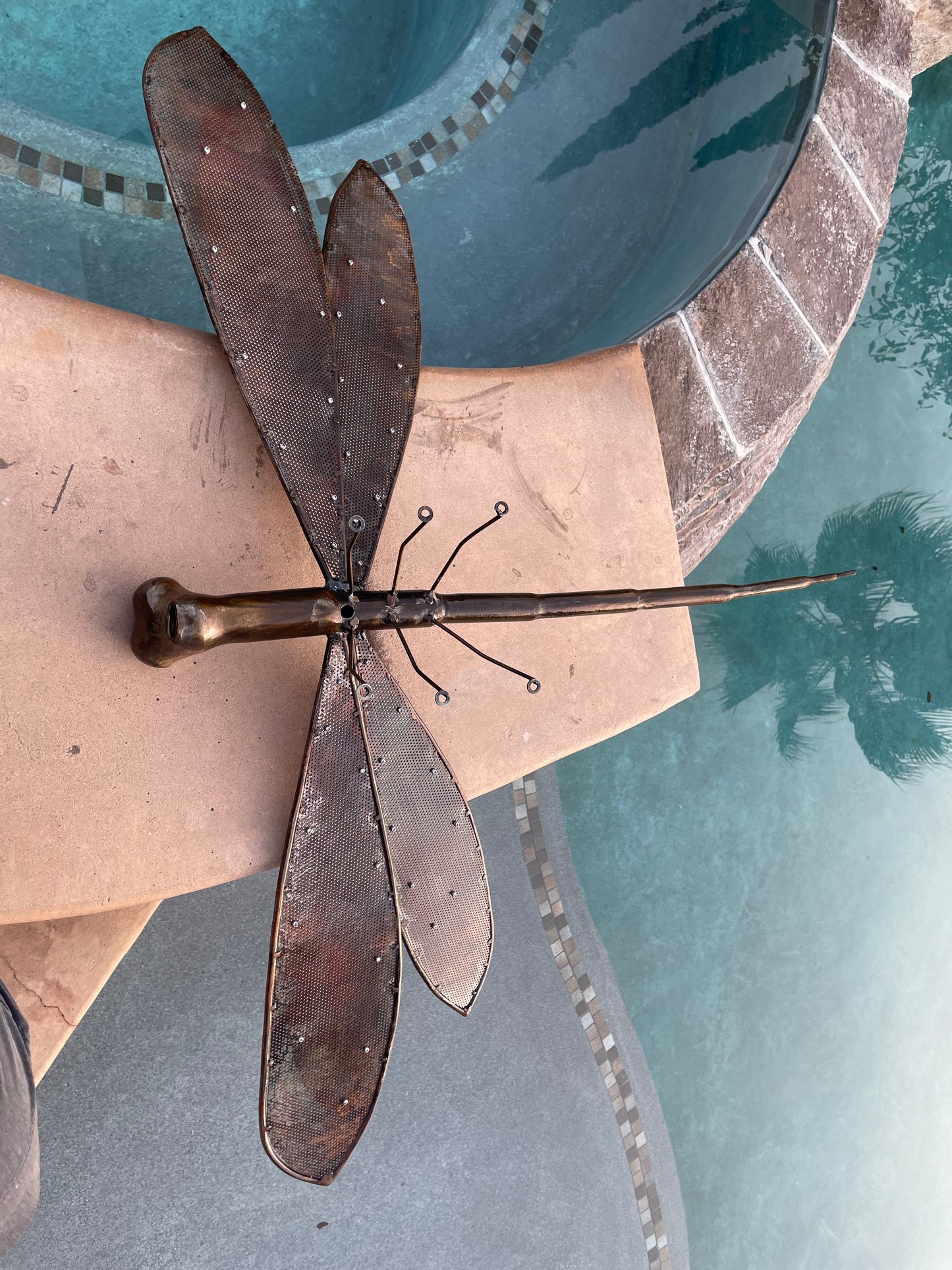 Handcrafted Steel & Copper Dragonfly Sculpture – 28” x 40