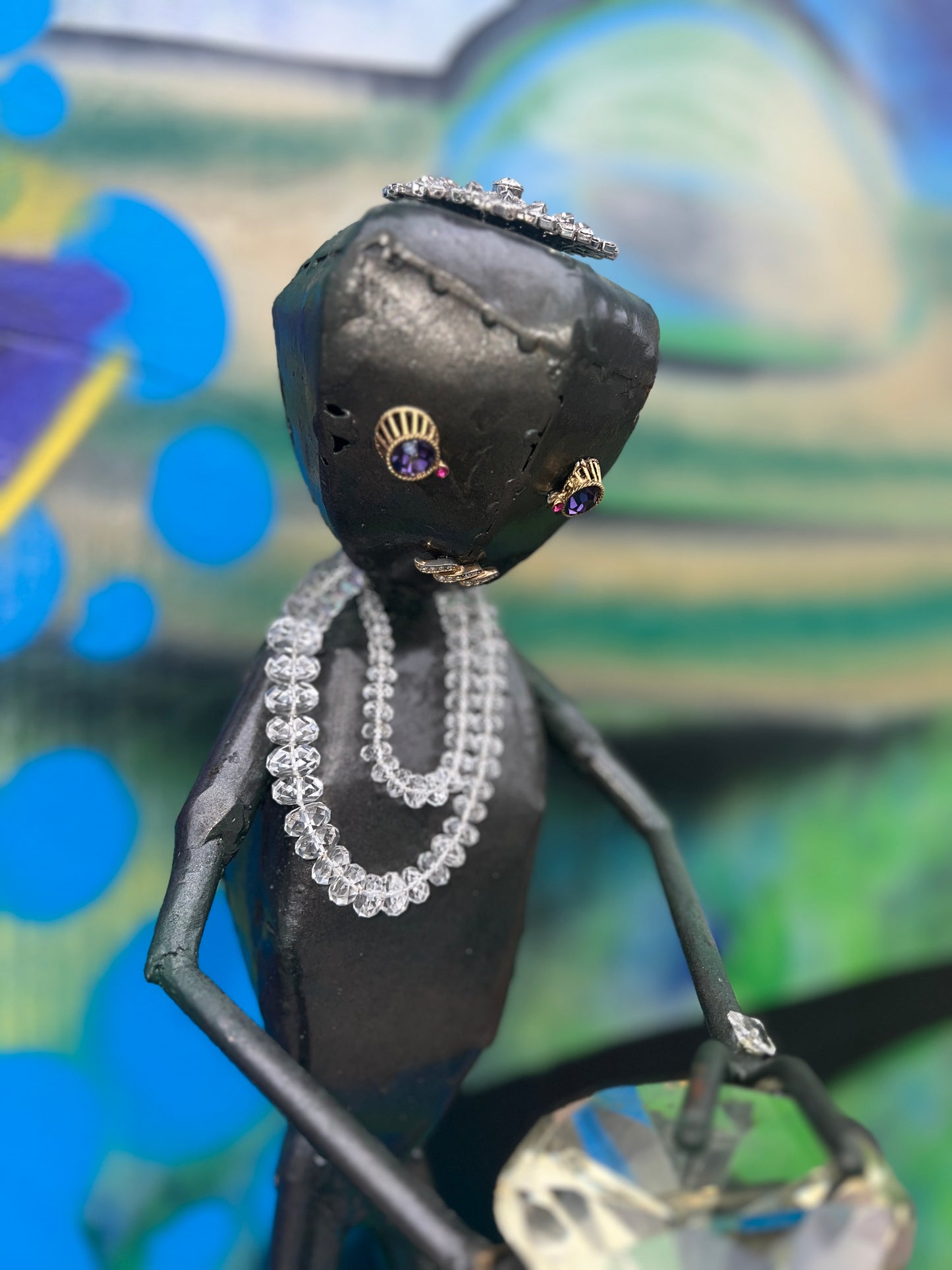 Custom Alien Queen of Diamonds Metal Art Sculpture w/Jewelry