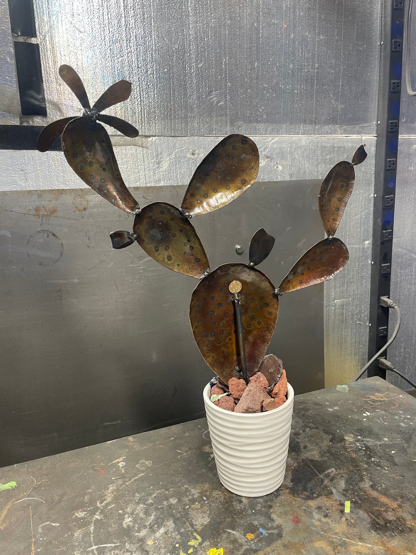 Custom Metal Cactus Sculpture Rhinestone Patina Art Yard Metal Ornament