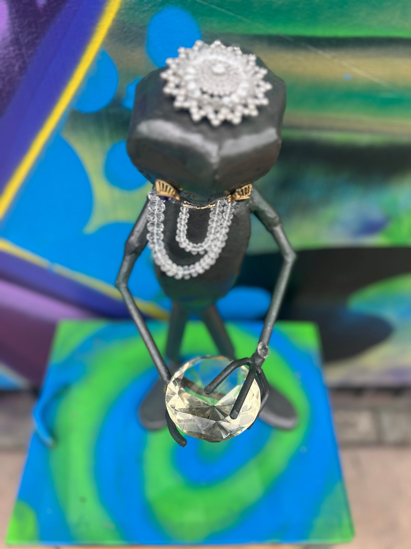 Custom Alien Queen of Diamonds Metal Art Sculpture w/Jewelry