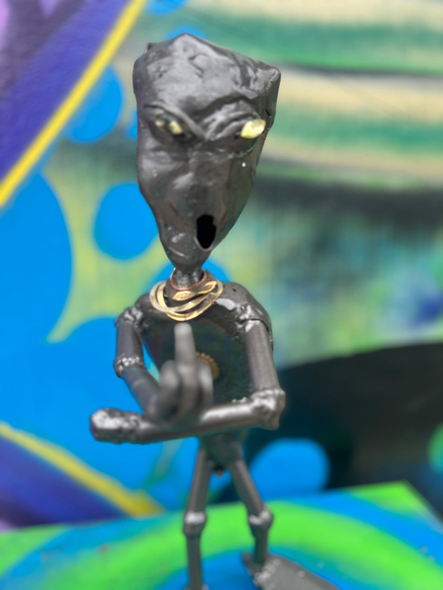 Custom Miniature Alien Gemstone Art Metal Sculpture